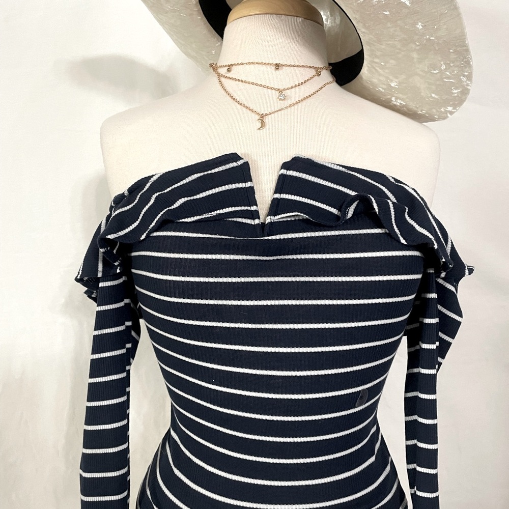 Ruffle Off Shoulder Striped Top